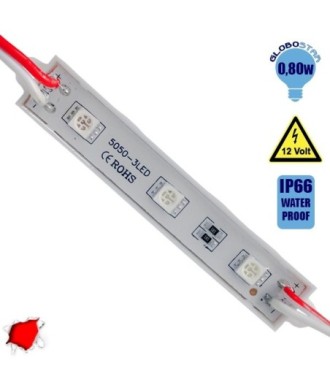 20 Τεμάχια x LED Module 3 SMD 5050 0.8W 12V 50lm IP65 Αδιάβροχο Κόκκινο GloboStar 65002